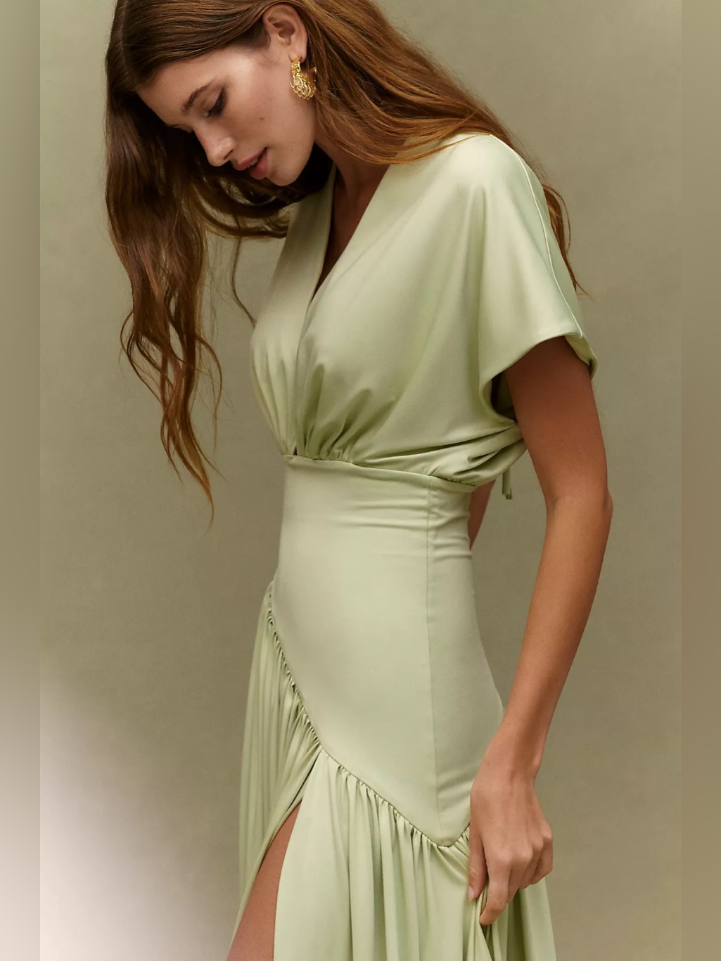 Delfi Collective Sade Asymmetric Maxi Dress Elegant Sage Green V-Neck — image 2 of 8